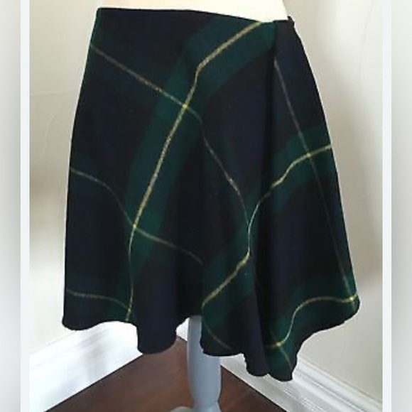 Vintage 90s Donna Karan Lambswool Plaid Wrap Around Asymmetrical Skirt - Picture 3 of 9
